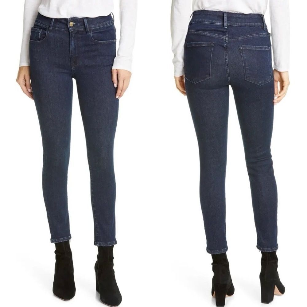 Frame Womens Le One Navy Denim Dark Wash Mid Rise Skinny Jeans